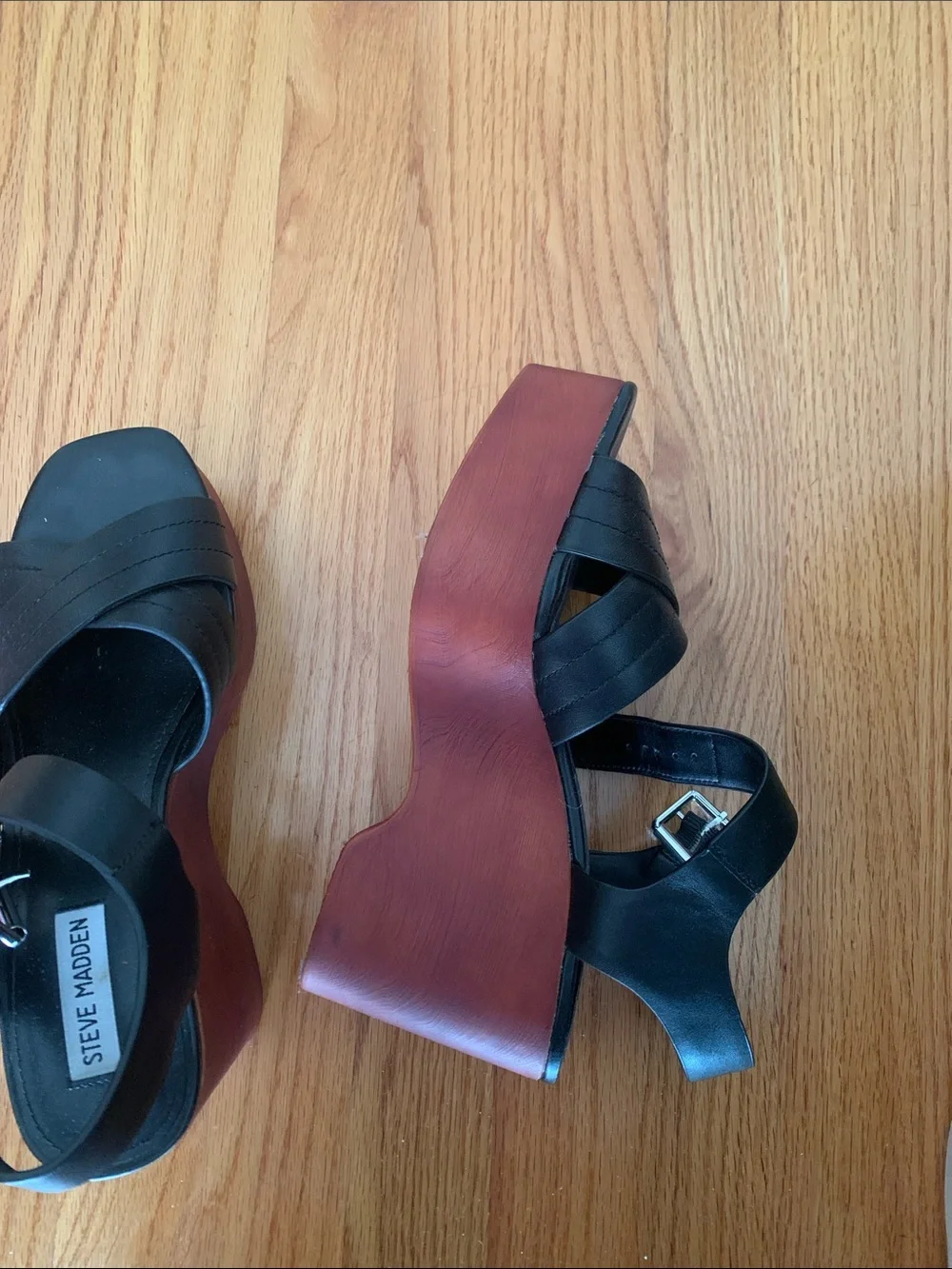 Steve Madden Black Cross-Strap Block Heel Sandals